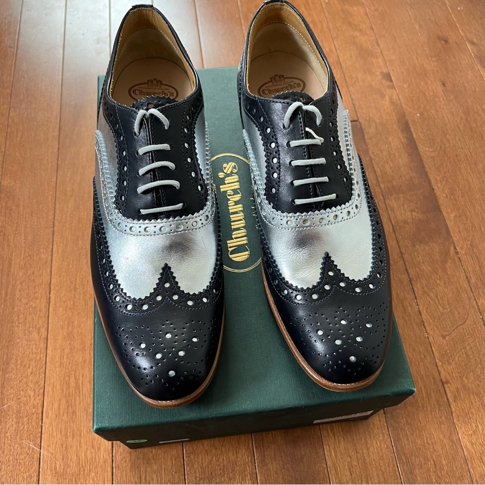 BNIB Church’s Burwood Oxford Full Brogues in Silver/Black